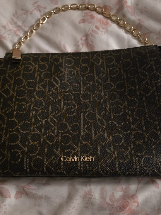 Calvin Klein Handbags - Vintage Calvin Klein Brown Shoulder Bag with Gold Chain and Monogram Print